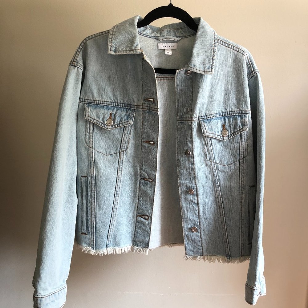 Topshop raw-hem denim jacket in super bleach